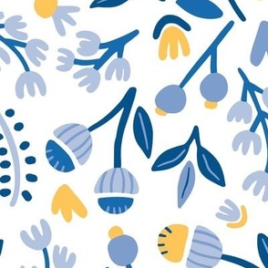 XL Blue And Yellow Floral Illustration Toss