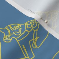 Continuous Line Dala Horse in Blue &Yellow