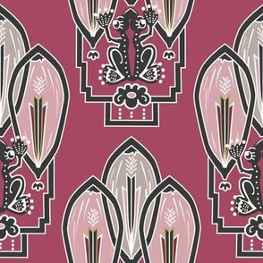 Art deco frog Mauve and Burgundy