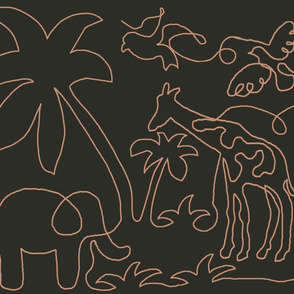 Jungle Line Drawing sienna on black