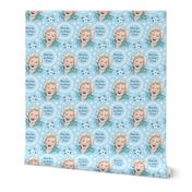 Betty White on blue floral