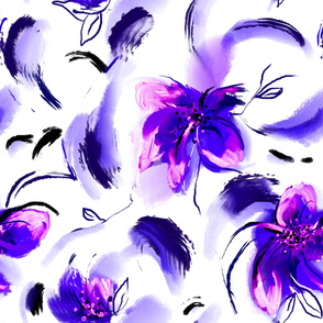 Watercolour purple flowers pattern,brush ,paint strokes 