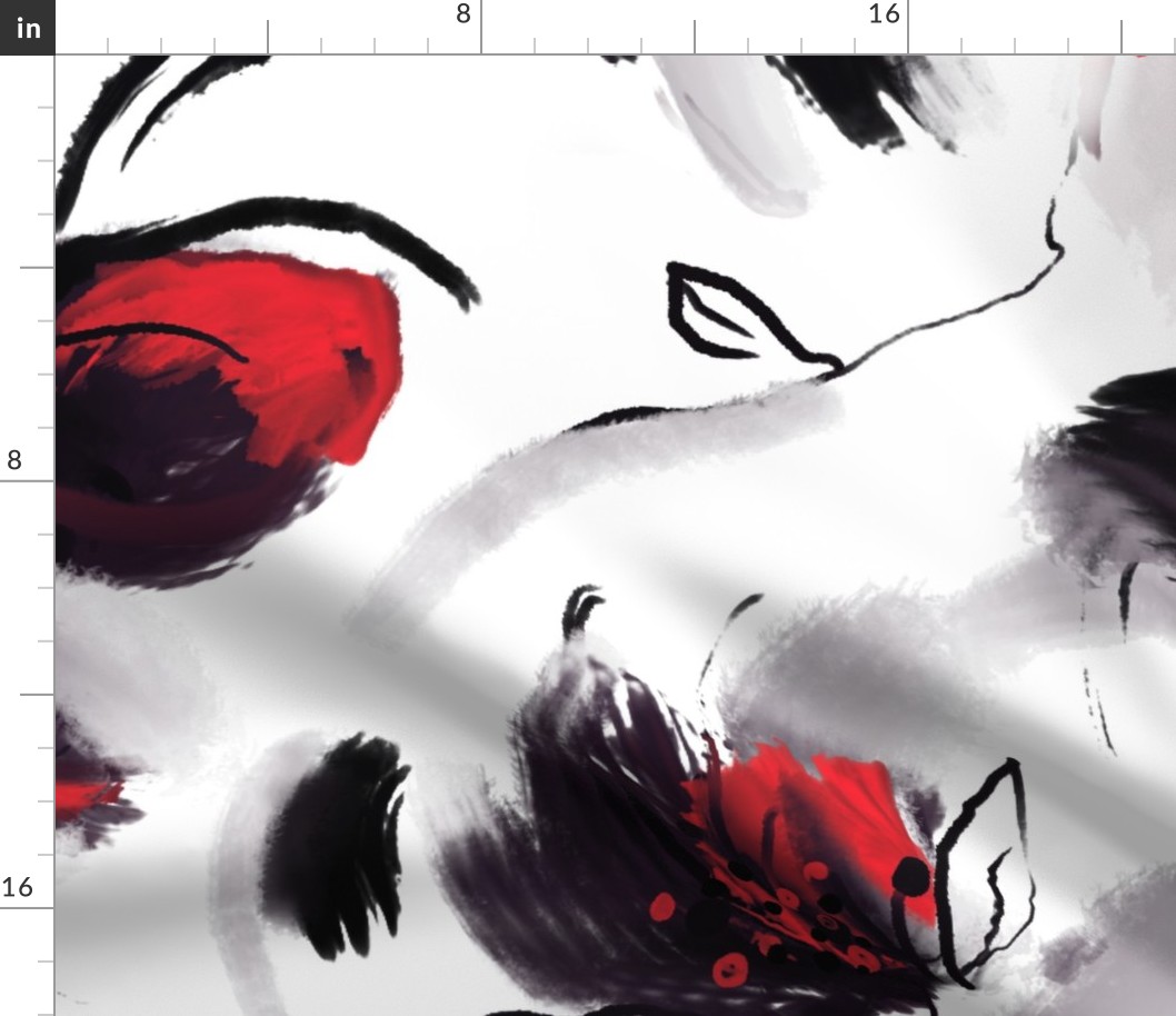 Watercolour red flowers,floral pattern,brush ,paint strokes