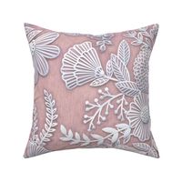 Paper Cut Flowers Faux Texture- Extra Large Scale- Romantic Rococo Floral Wallpaper- Home Decor- Pink- Mauve- Jumbo Scale Botanical Wallpaper
