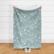 Paper Cut Flowers Faux Texture- Extra Large- Jumbo Scale Floral Wallpaper- Home Decor- Mint Green- Jumbo Scale Botanical Wallpaper