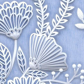 Paper Cut Flowers Faux Texture- Extra Large Scale- Jumbo Floral Wallpaper- Home Decor-Periwinkle Blue- Jumbo Scale Botanical Wallpaper
