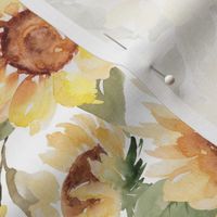 Watercolor sunflowers on white - large scale 