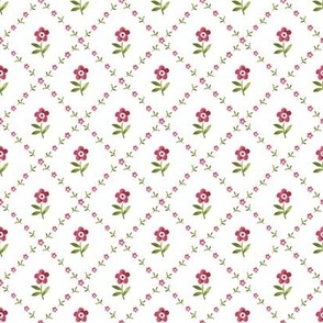 Pretty pink floral pattern in diamond flower chain, green, white