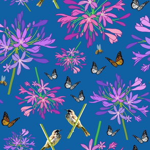 Agapanthus Enchantment (butterflies, birds + bees) - ocean blue, large