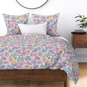 Loose Watercolor Rose Florals in Rainbow Hues on Eggshell White