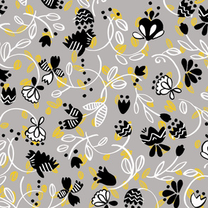 black and white flowery pattern.