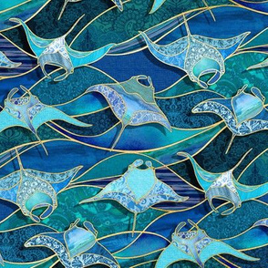 Patchwork Manta Rays in Sapphire and Turquoise Blue - medium
