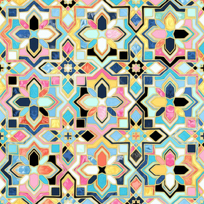 Bohemian Geometry Enameled Tiles - Large