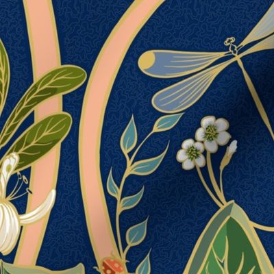 Royal Garden Art Nouveau | Deep Blue + Peach