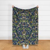 Royal Garden Art Nouveau | Deep Blue + Peach