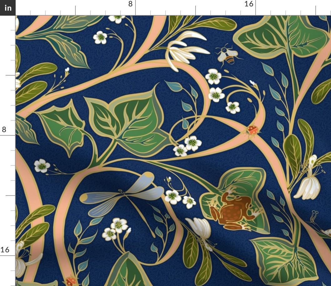 Royal Garden Art Nouveau | Deep Blue + Peach