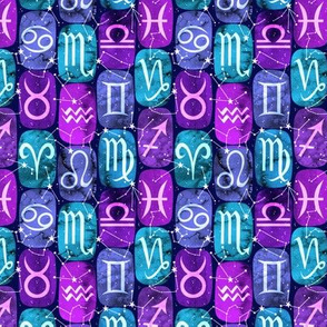Zodiac Symbols in Purple and Teal 1/2 Size