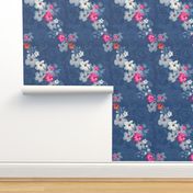 12x16-Inch Repeat of Graceful Flow of Mandevilla Blooms on Navy Blue