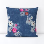 12x16-Inch Repeat of Graceful Flow of Mandevilla Blooms on Navy Blue