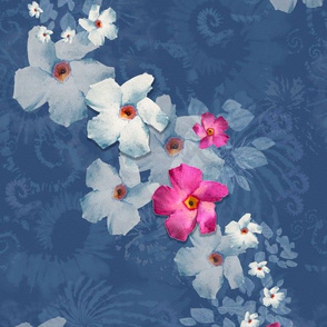 12x16-Inch Repeat of Graceful Flow of Mandevilla Blooms on Navy Blue