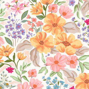 Large // Tossed Pastel Florals with leaves