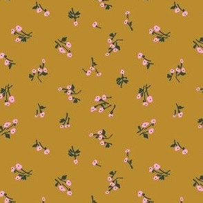 1930's Feedsack Poppy Floral in Goldenrod + Peony Pink