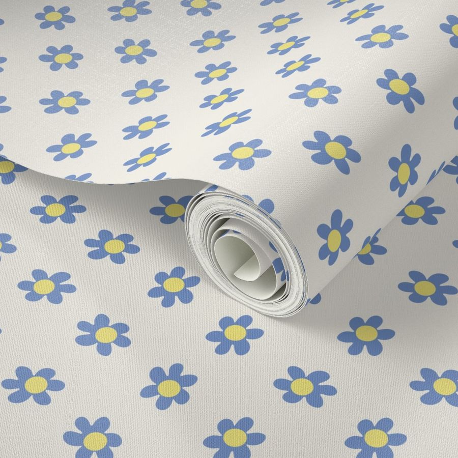 Vintage Feedsack Daisies in Cream + Blue