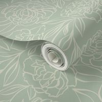 Peony Garden - sage green- large scale