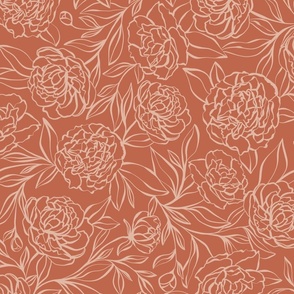 Peony Garden - sienna rust and tan - large scale