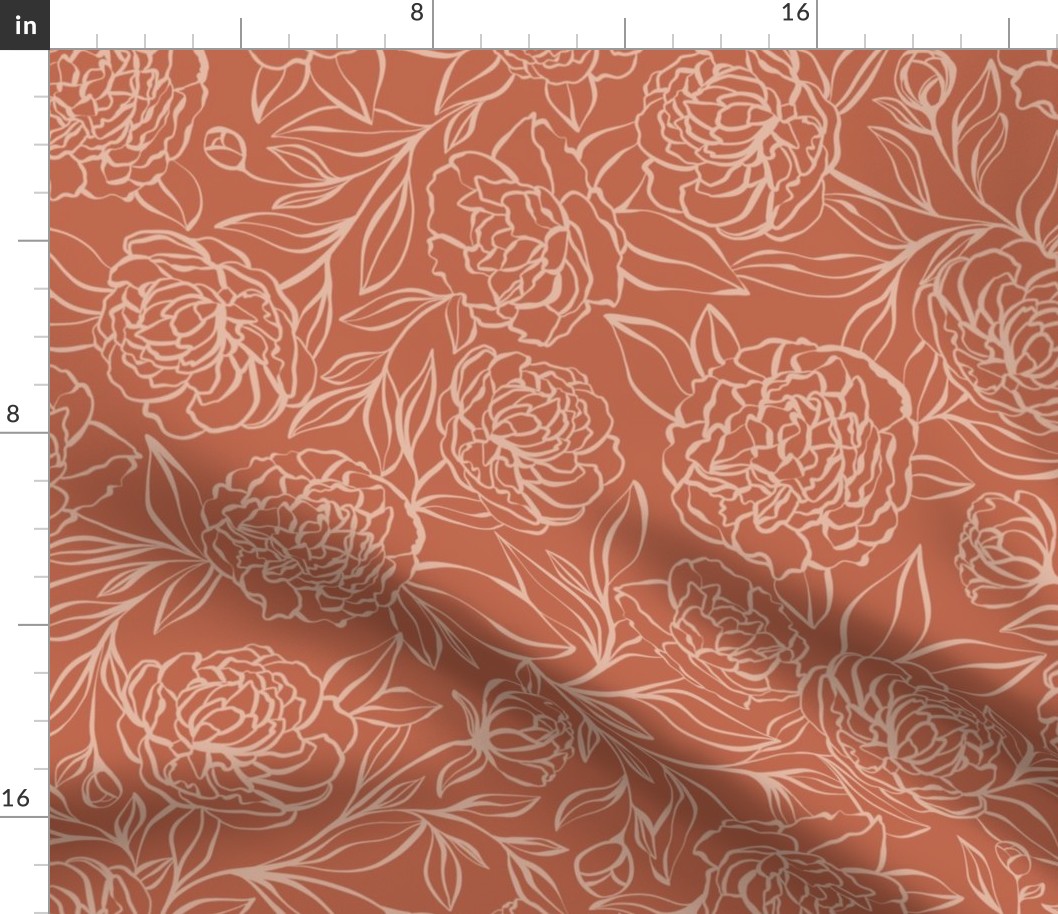 Peony Garden - sienna rust and tan - large scale