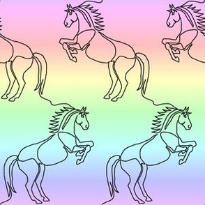 horse continuous line B pale rainbow