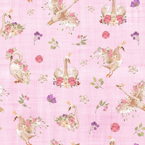 swan floral pink linen