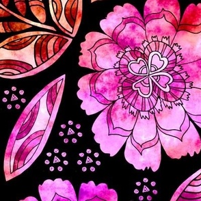 Fantasy Floral, Wallpaper or Bedding size, XL, watercolored pinks