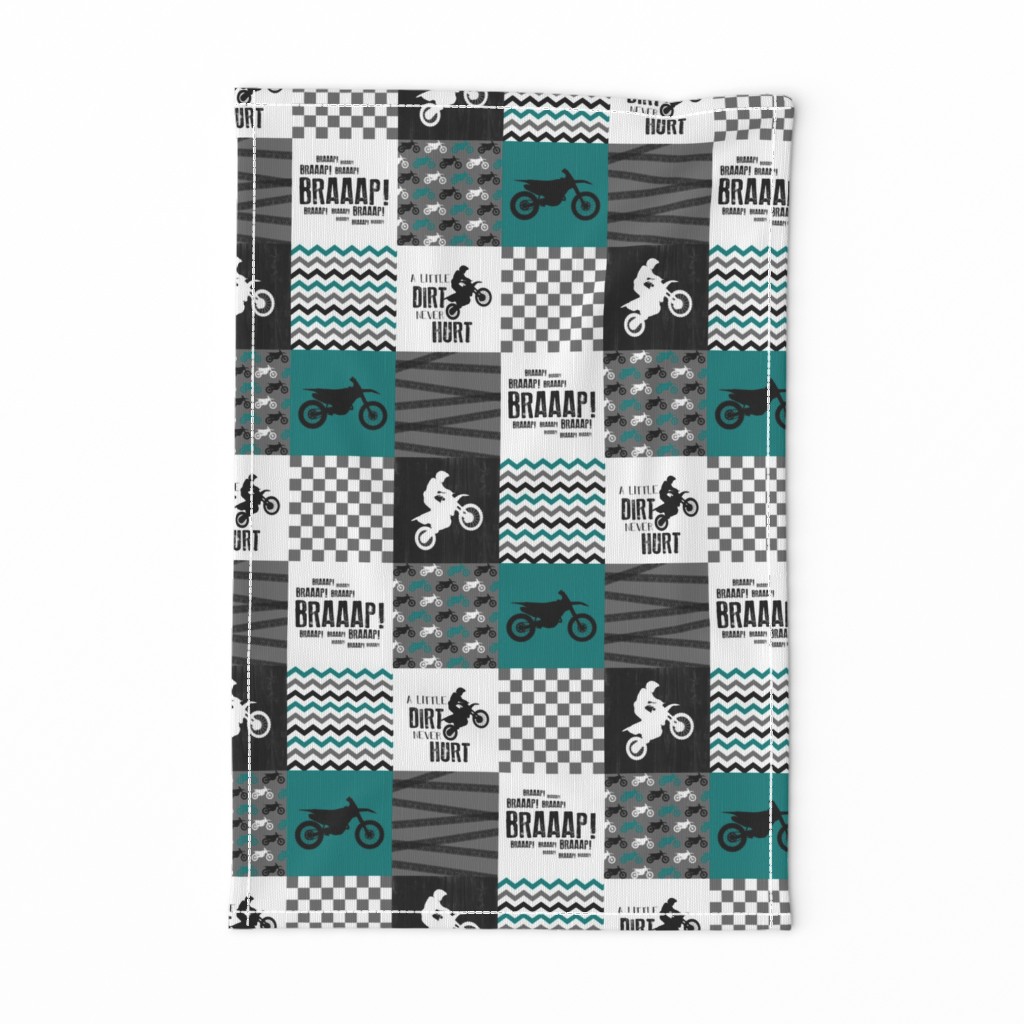 3 inch Motocross//A little dirt never hurt//Teal - Wholecloth Cheater Quilt 