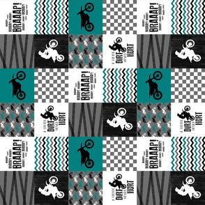 3 inch Motocross//A little Dirt Never Hurt//Teal - Wholecloth Cheater Quilt - Rotated