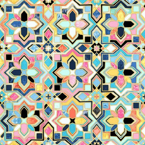 Bohemian Geometry Enameled Tiles - Medium