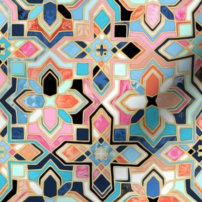 Boho Tilework in Coral Pink and Blue - medium