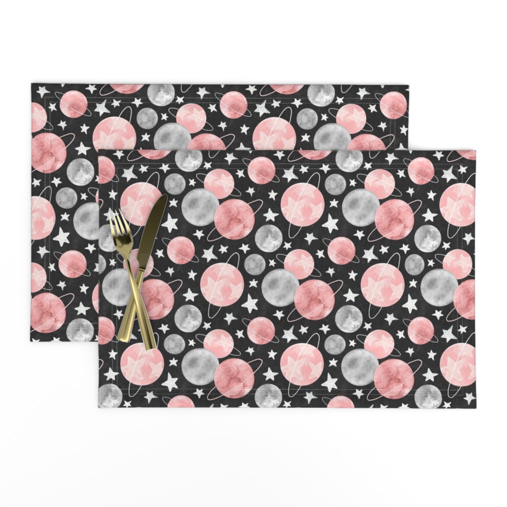 Pearly Planets - pale coral pink and grey on textured black