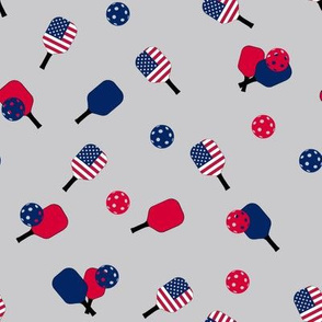 Pickleball with American Flag Grey Background