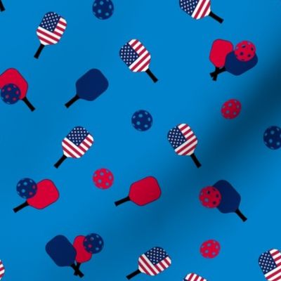 Pickleball American Flag Blue Background