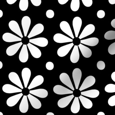 Scandi Grid_Single Flower_White on Black