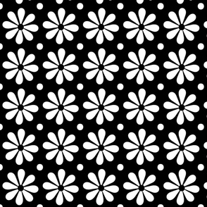 Scandi Grid_Single Flower_White on Black