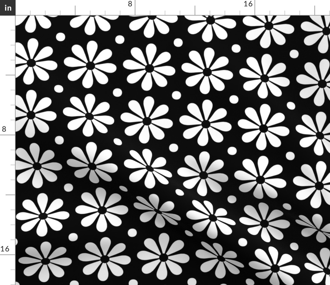 Scandi Grid_Single Flower_White on Black