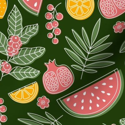 Fruits on the dark green background