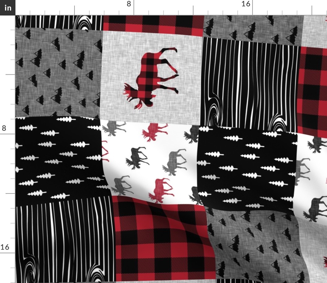 moose patchwork -  wholecloth quilt top || moose buffalo plaid (90) C20BS