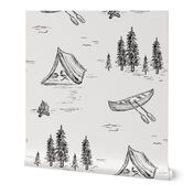 Lake Life in Black & White for Forest Theme Home Decor & Wallpaper