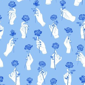 Hands Holding Roses in Blue