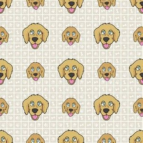  Hand drawn cute golden retriever breed dog and puppy seamless pattern. 