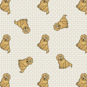  Hand drawn cute golden retriever breed puppy seamless pattern. 