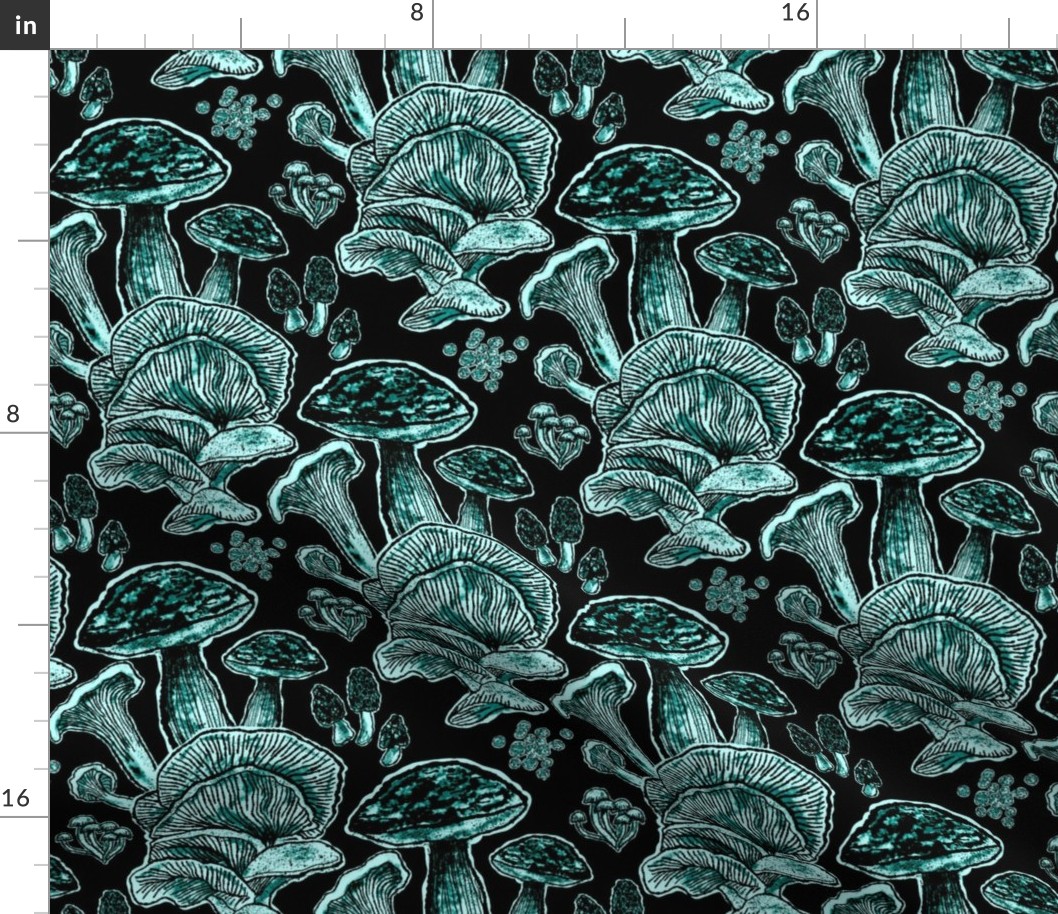 Mushroom Floral (black & mint)